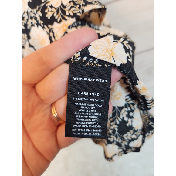 Who What Wear Women's Black Floral Print Long Sleeve High Neck Blouse Size Large - Picture 4 of 6